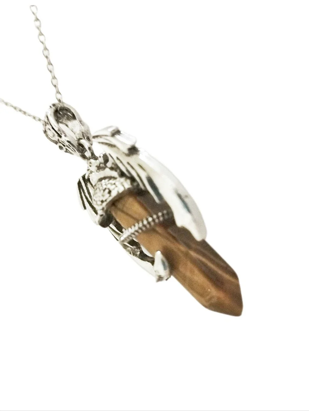 Silver Dragon Tiger Eye Pendant w/ Stainless Steel Necklace NWOT